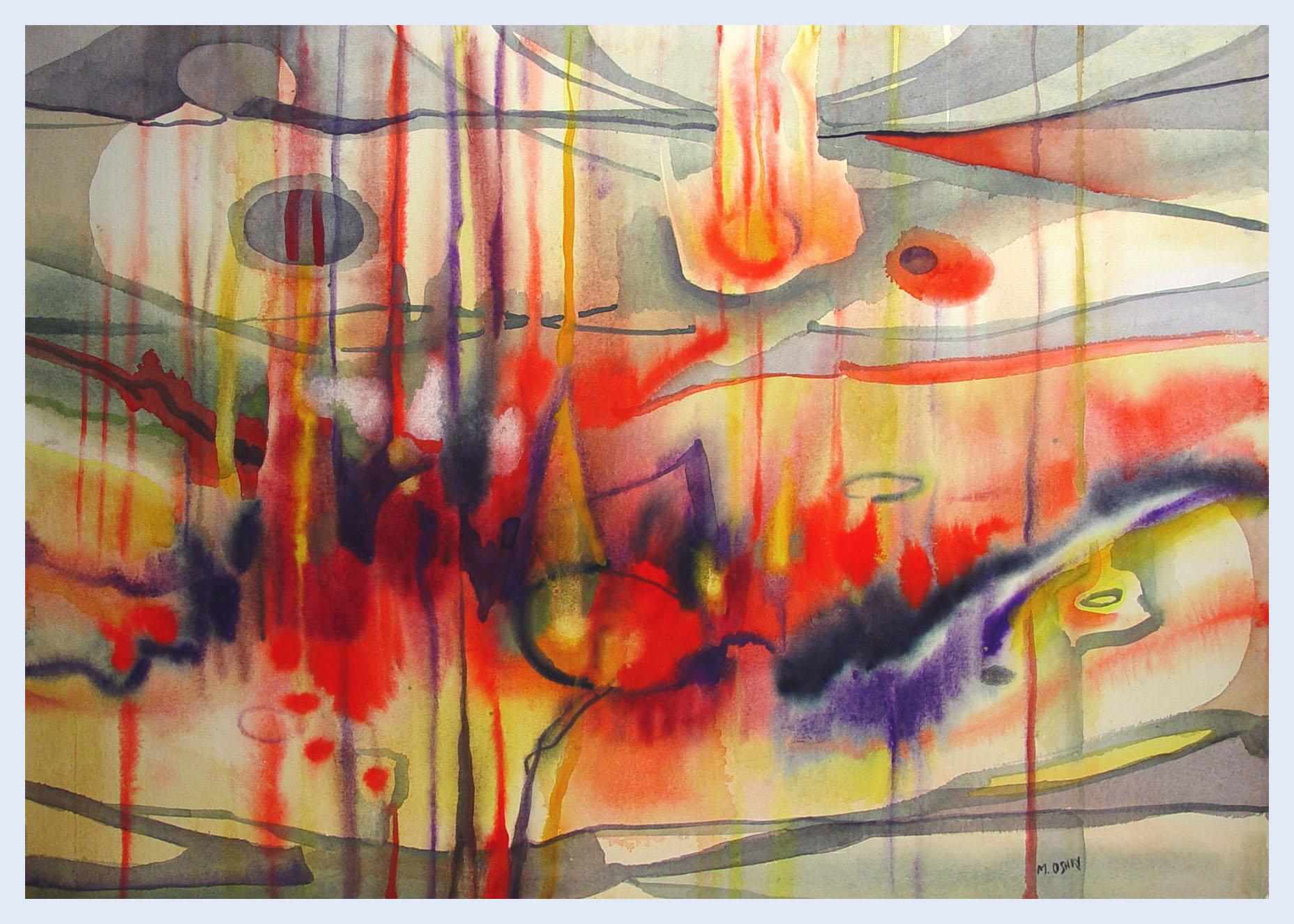 Modern Mid 20th Century Colorful Abstract Watercolor For Sale