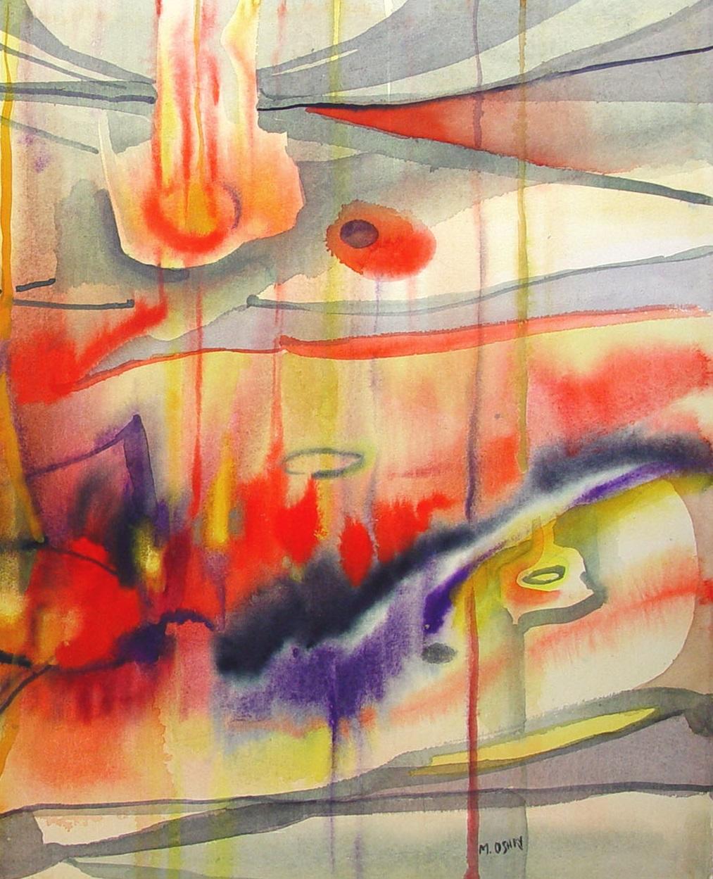 American Mid 20th Century Colorful Abstract Watercolor For Sale