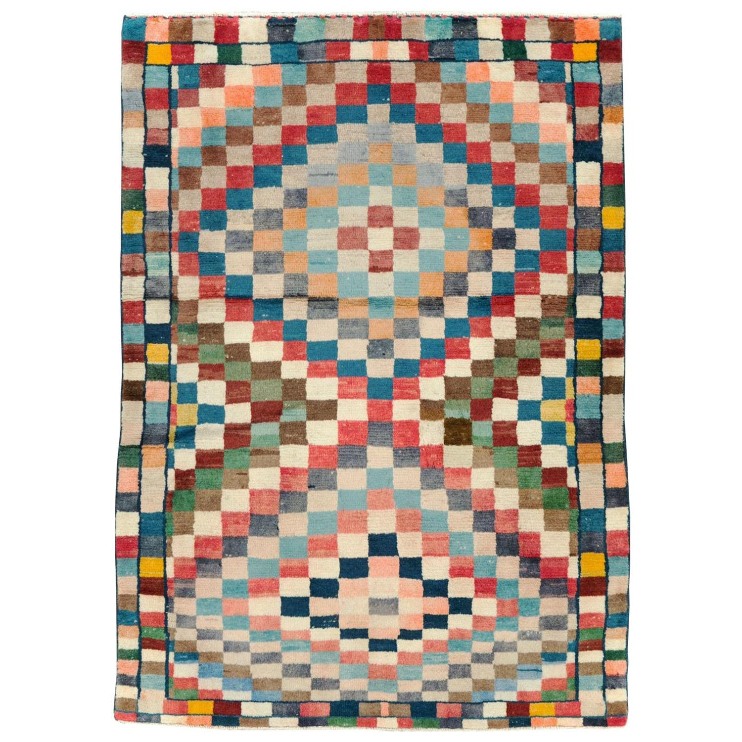 Mid-20th Century Colorful Handmade Persian Gabbeh Checkerboard Throw Rug  For Sale at 1stDibs