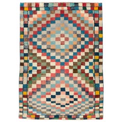 Mid-20th Century Colorful Handmade Persian Gabbeh Checkerboard Throw Rug