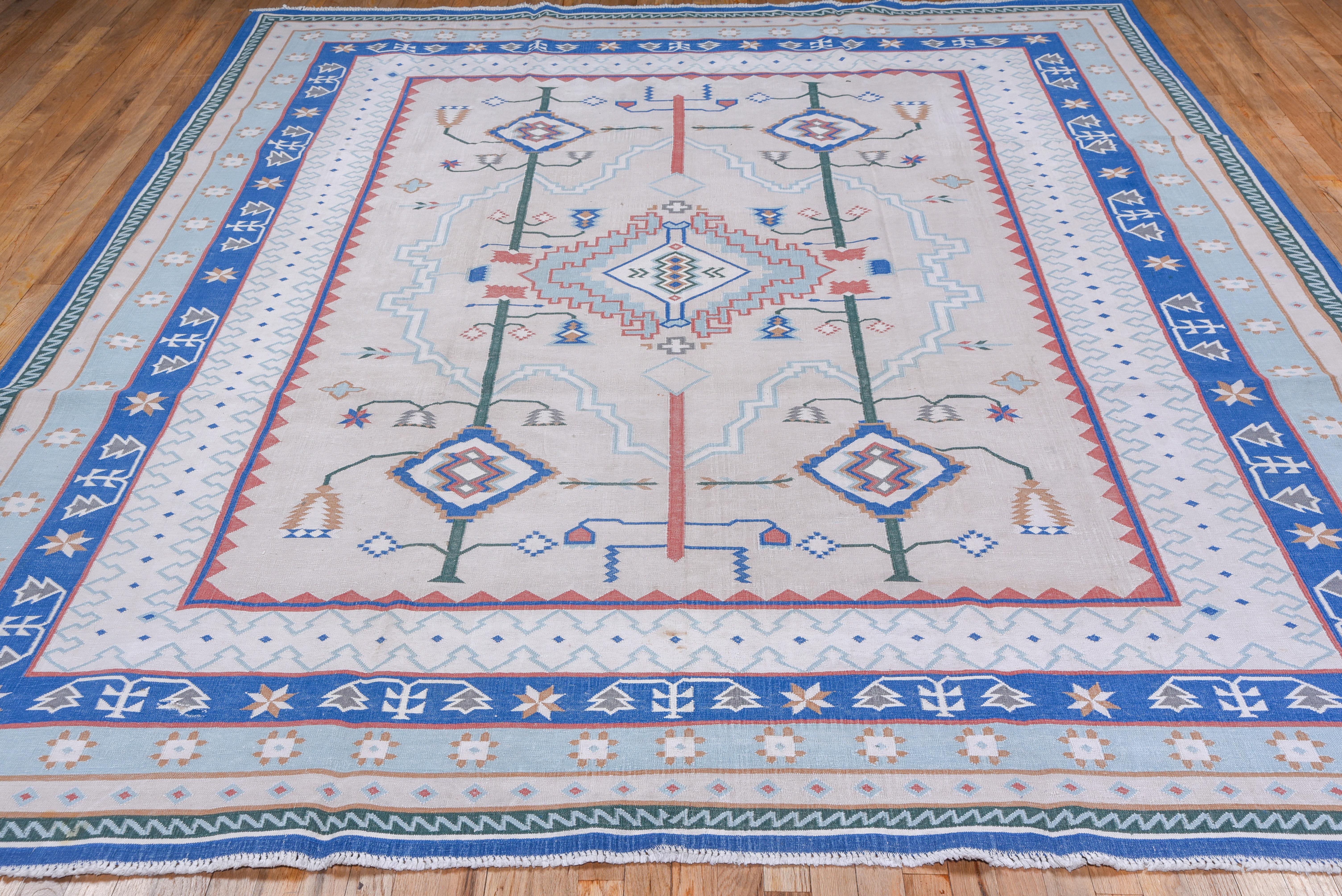 Mid-20th Century Colorful Indian Dhurrie Art Deco Rug, Allover Field In Good Condition For Sale In New York, NY