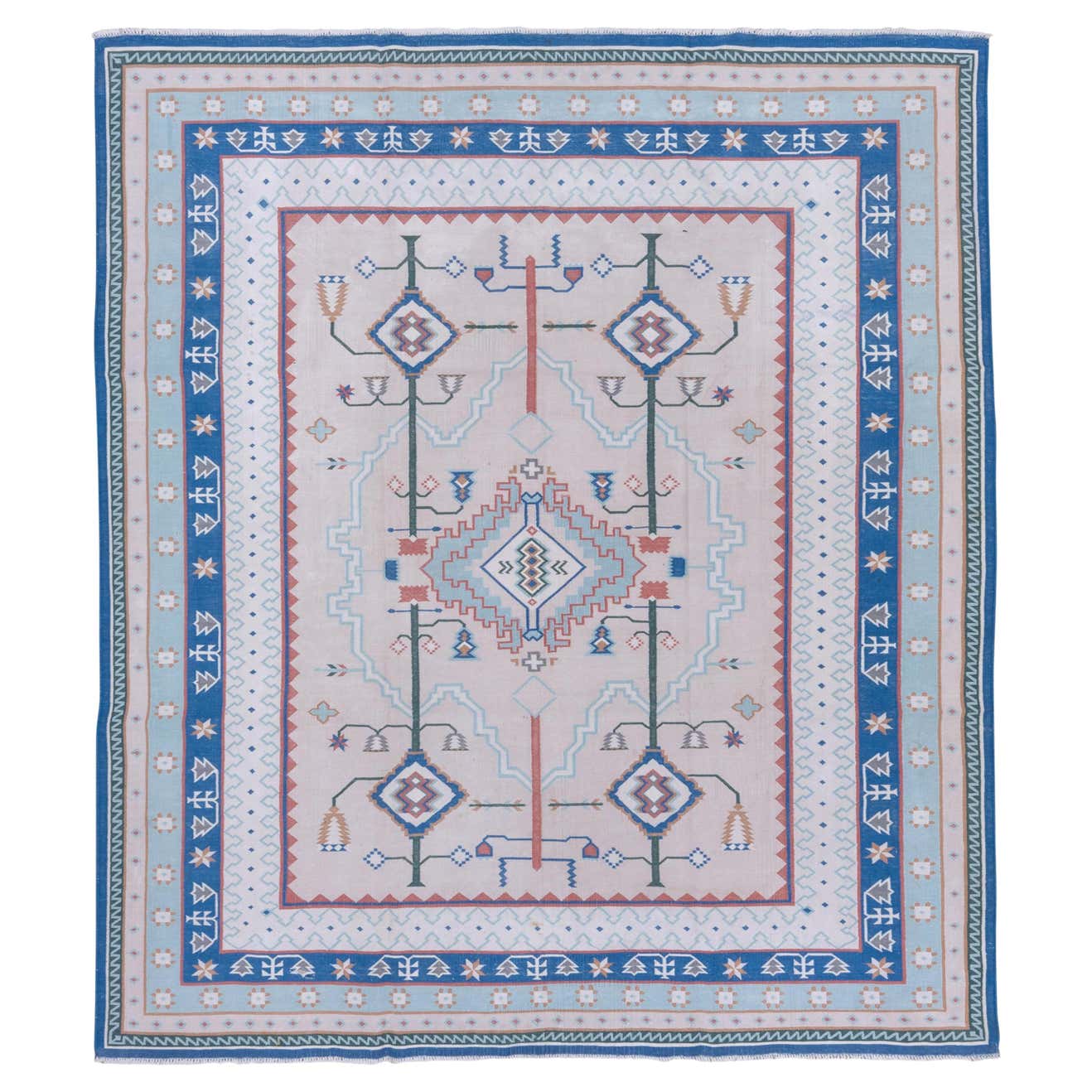 Mid-20th Century Colorful Indian Dhurrie Art Deco Rug, Allover Field ...