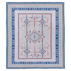 Retro Mid-20th Century Colorful Indian Dhurrie Art Deco Rug, Allover Field