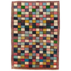 Mid-20th Century Colorful Persian Gabbeh Checkerboard Room Size Accent Rug
