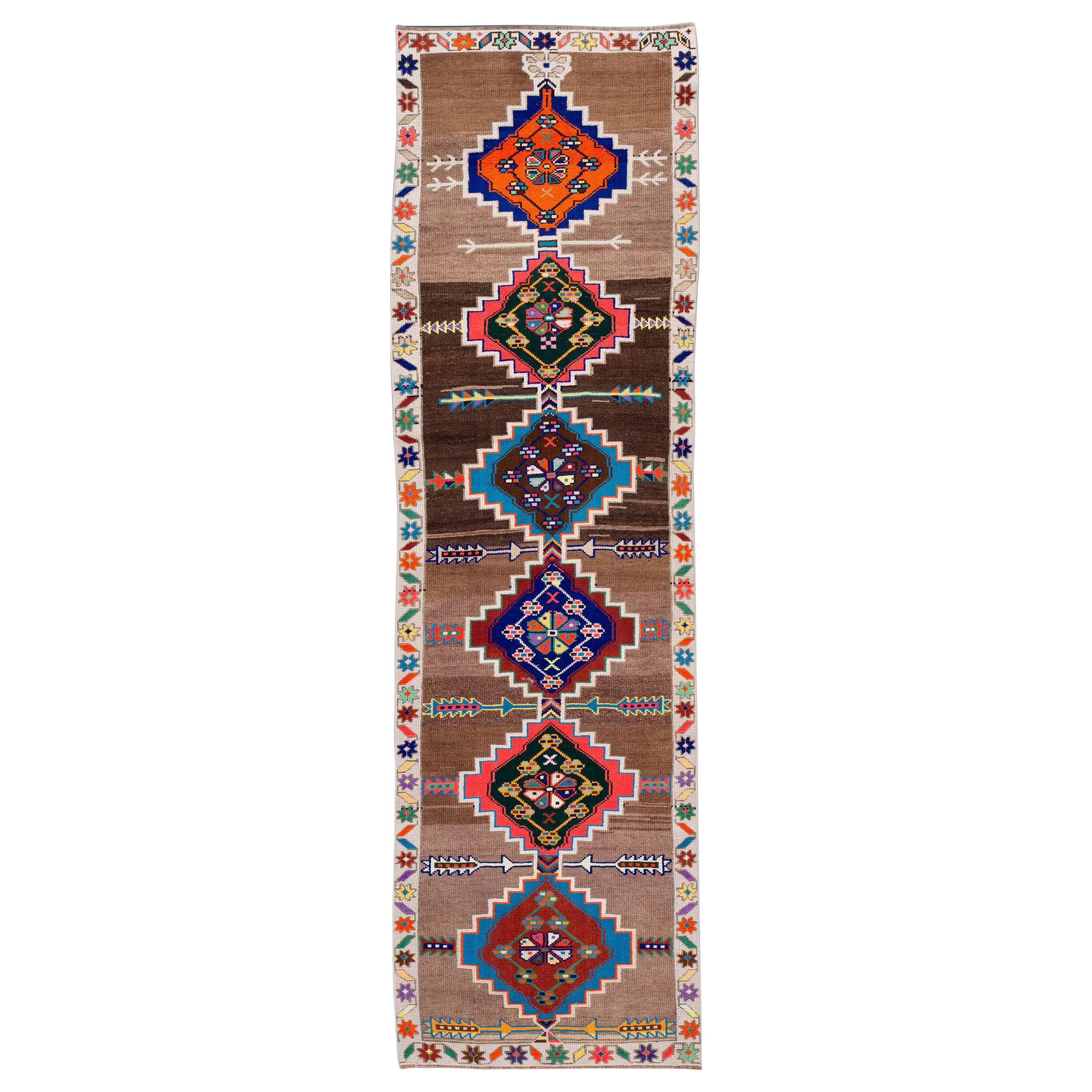 Mid-20th Century Colorful Vintage Turkish Wool Runner Rug For Sale