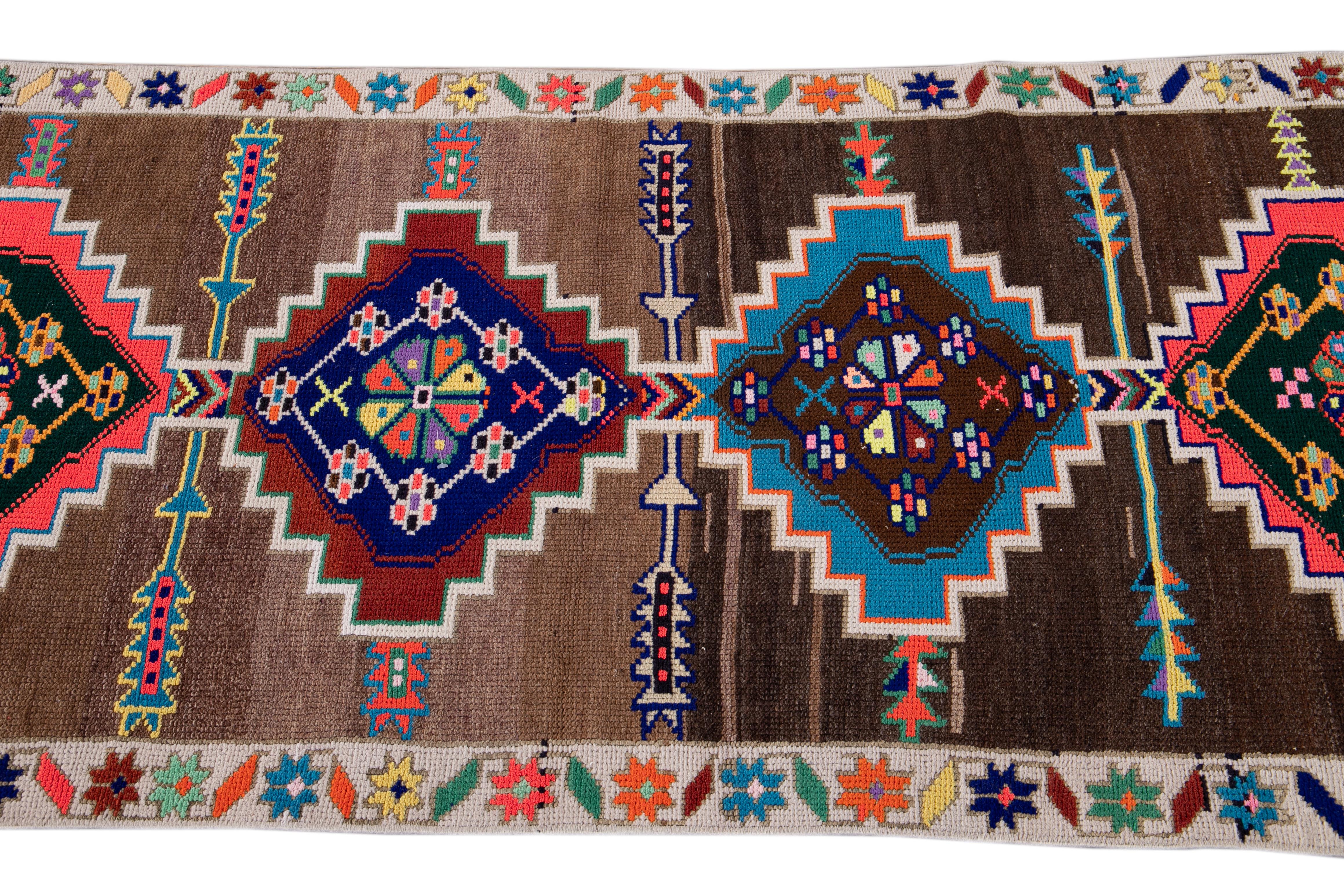 Mid-20th Century Colorful Vintage Turkish Wool Runner Rug In Good Condition For Sale In Norwalk, CT