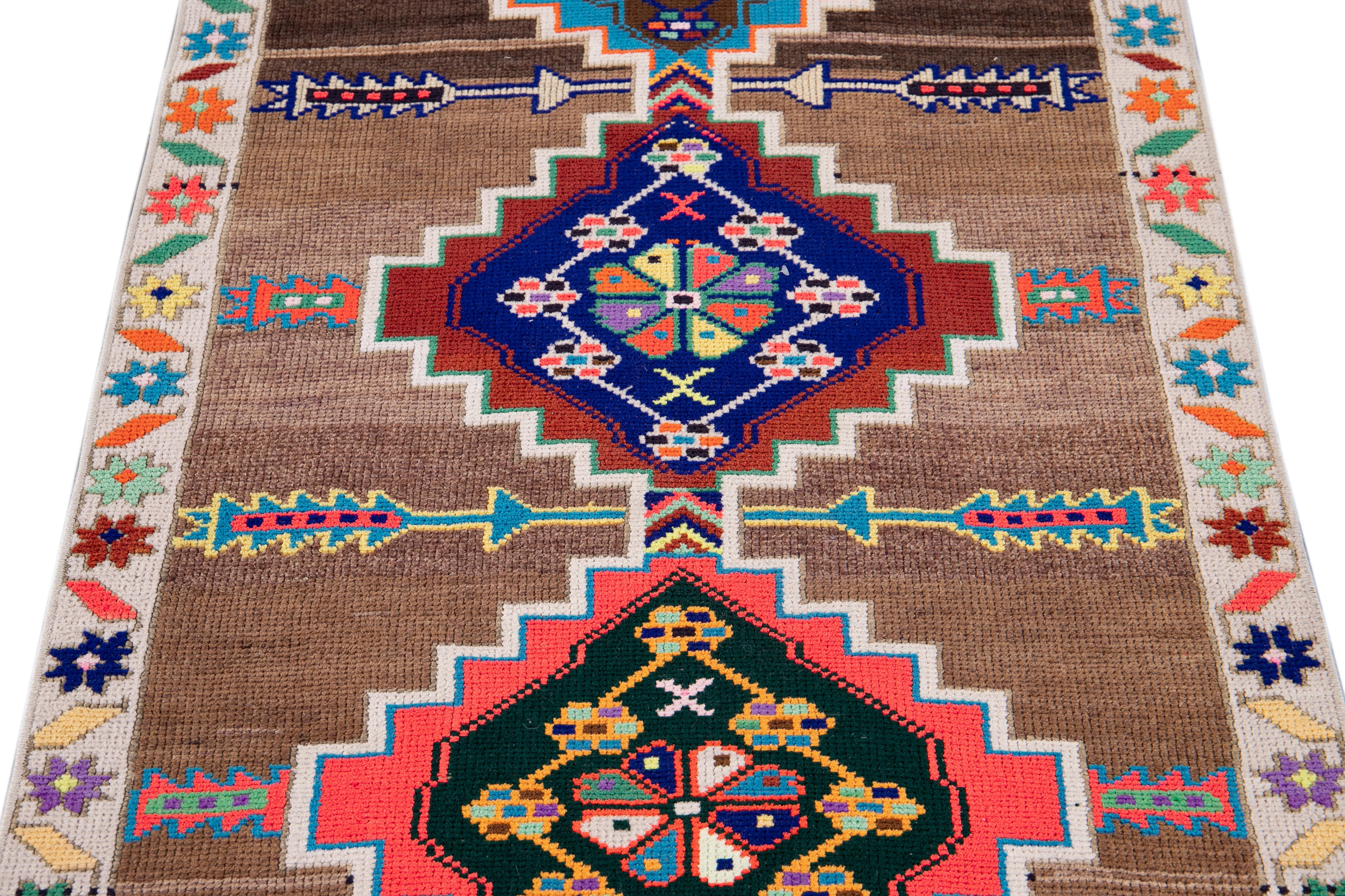 Mid-20th Century Colorful Vintage Turkish Wool Runner Rug For Sale 4