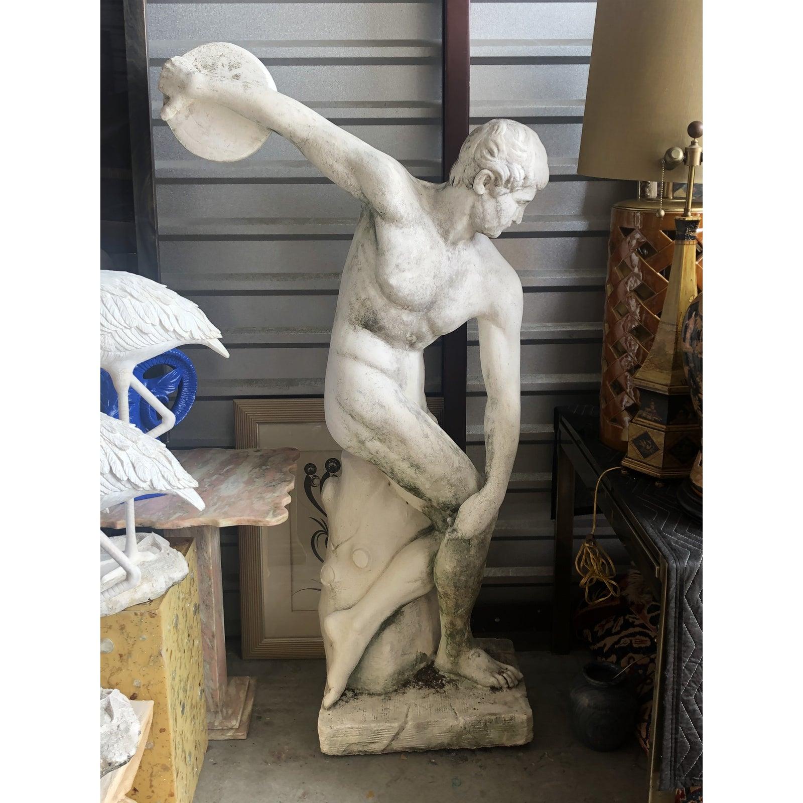 Hollywood Regency Mid 20th Century Concrete Discus Thrower Statue For Sale