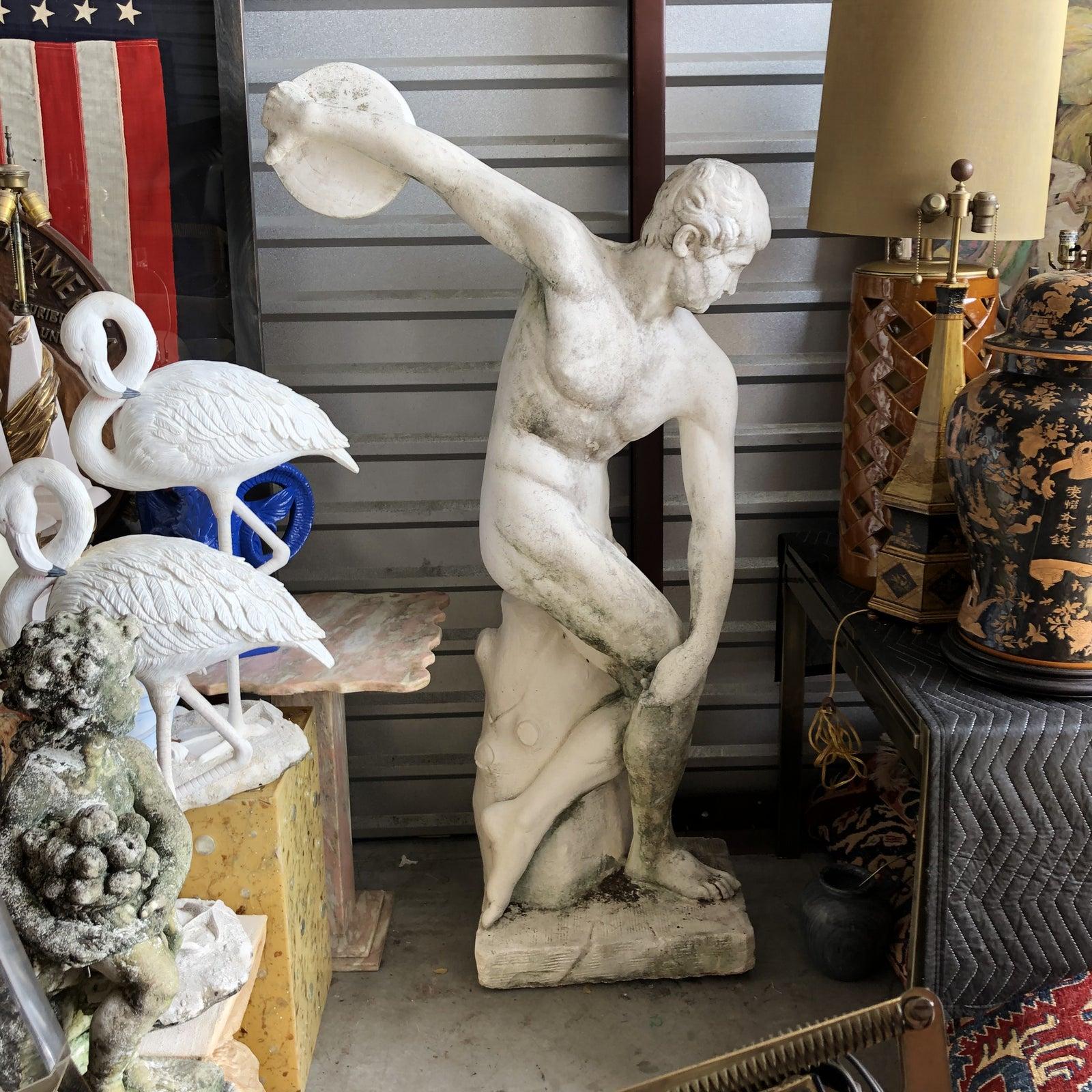 North American Mid 20th Century Concrete Discus Thrower Statue For Sale