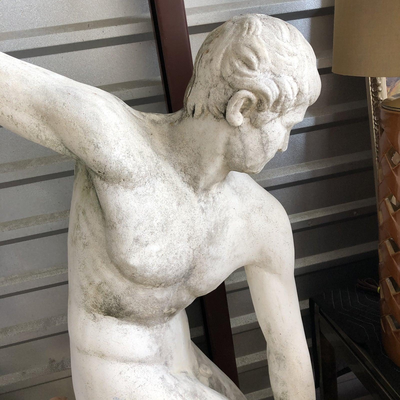 Mid 20th Century Concrete Discus Thrower Statue In Good Condition For Sale In west palm beach, FL