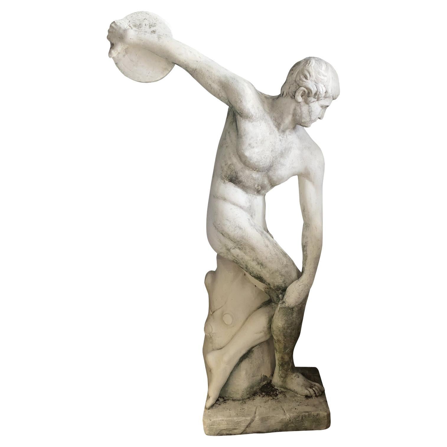 Mid 20th Century Concrete Discus Thrower Statue For Sale
