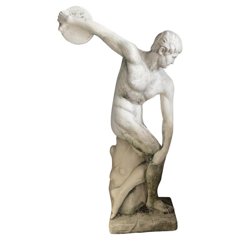 Mid 20th Century Concrete Discus Thrower Statue For Sale at 1stDibs