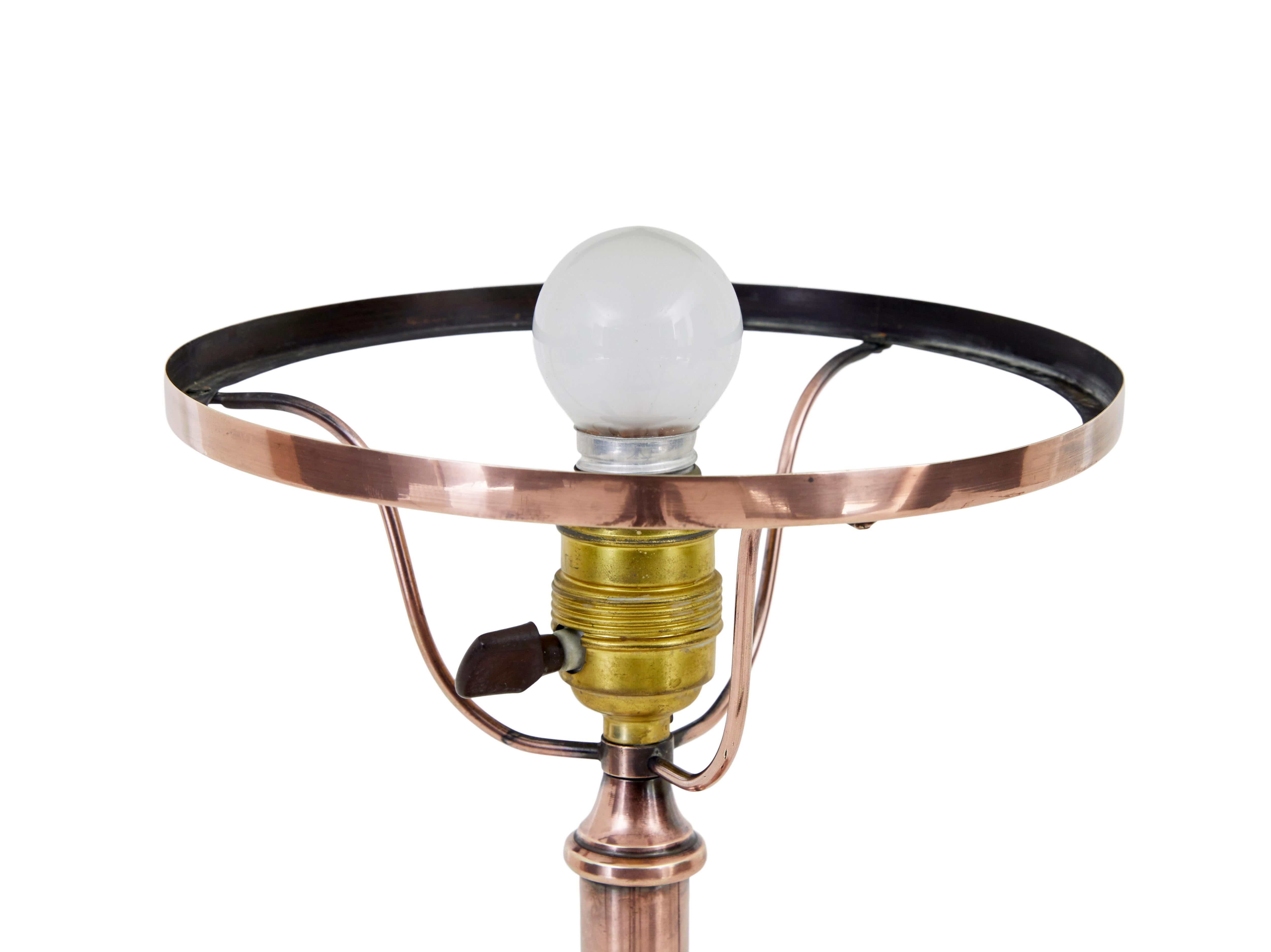 Swedish Mid 20th century copper and frosted glass table lamp For Sale