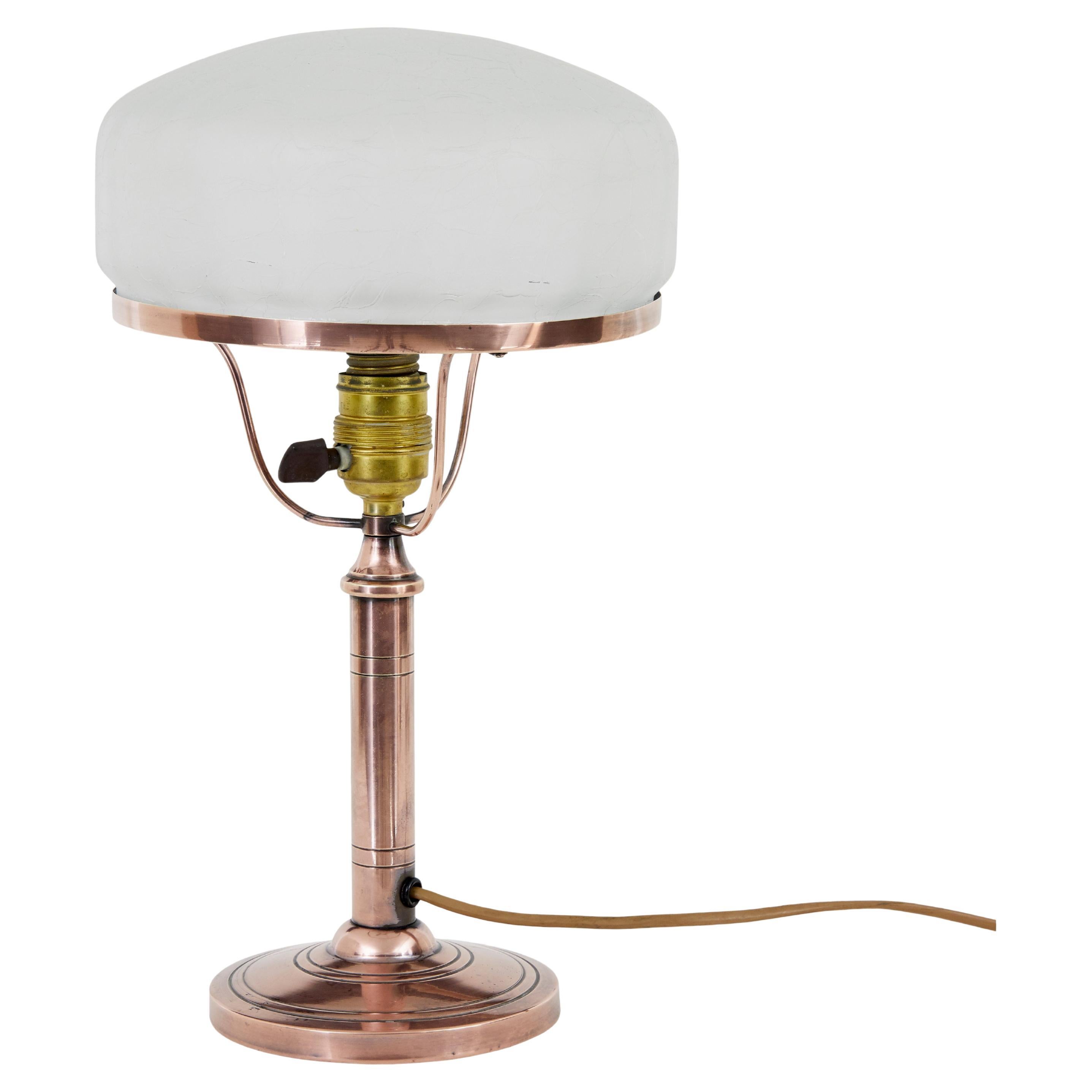 Mid 20th century copper and frosted glass table lamp For Sale