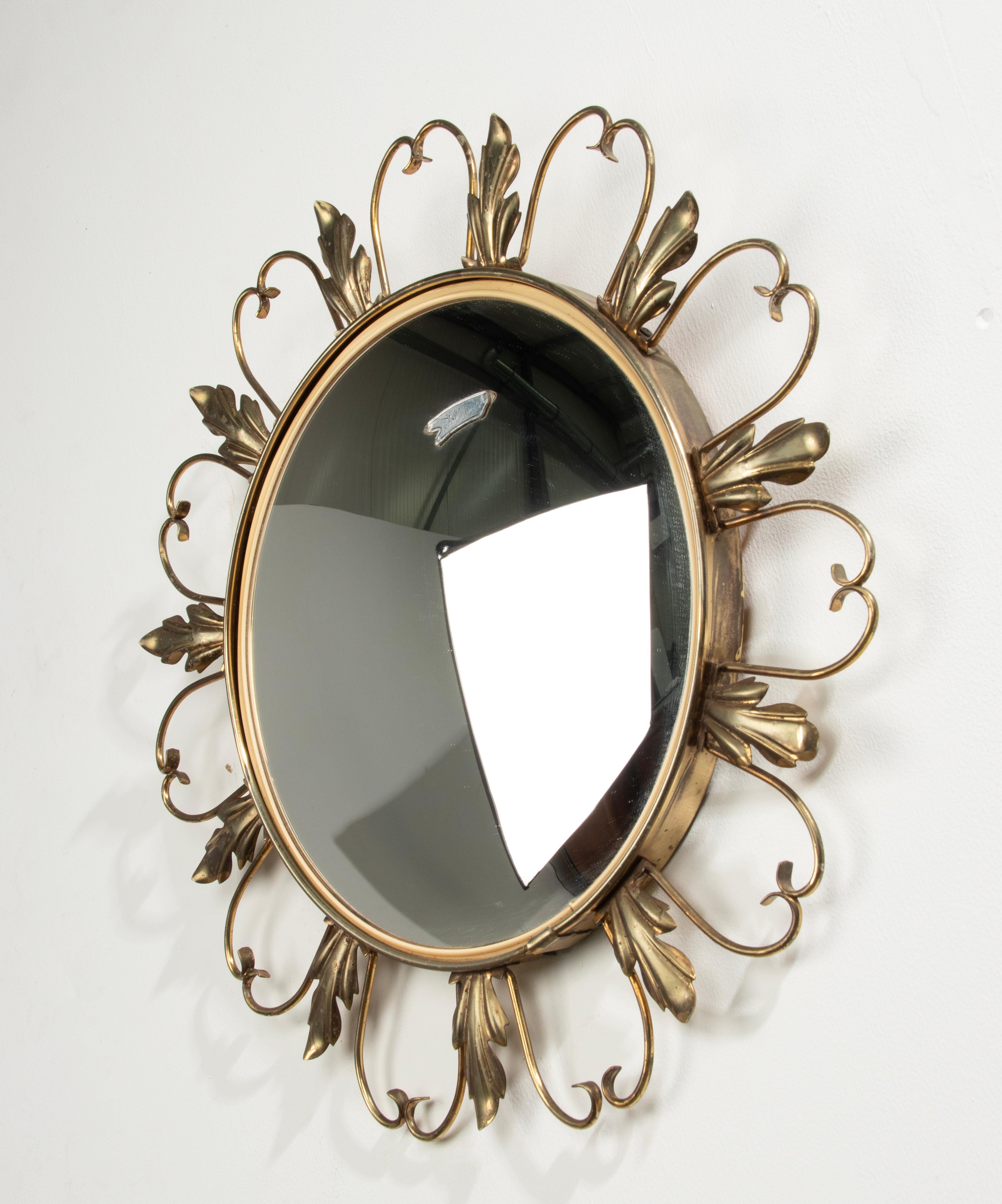 Mid 20th Century Copper Convex Sunburst Mirror by DeKnudt For Sale 5