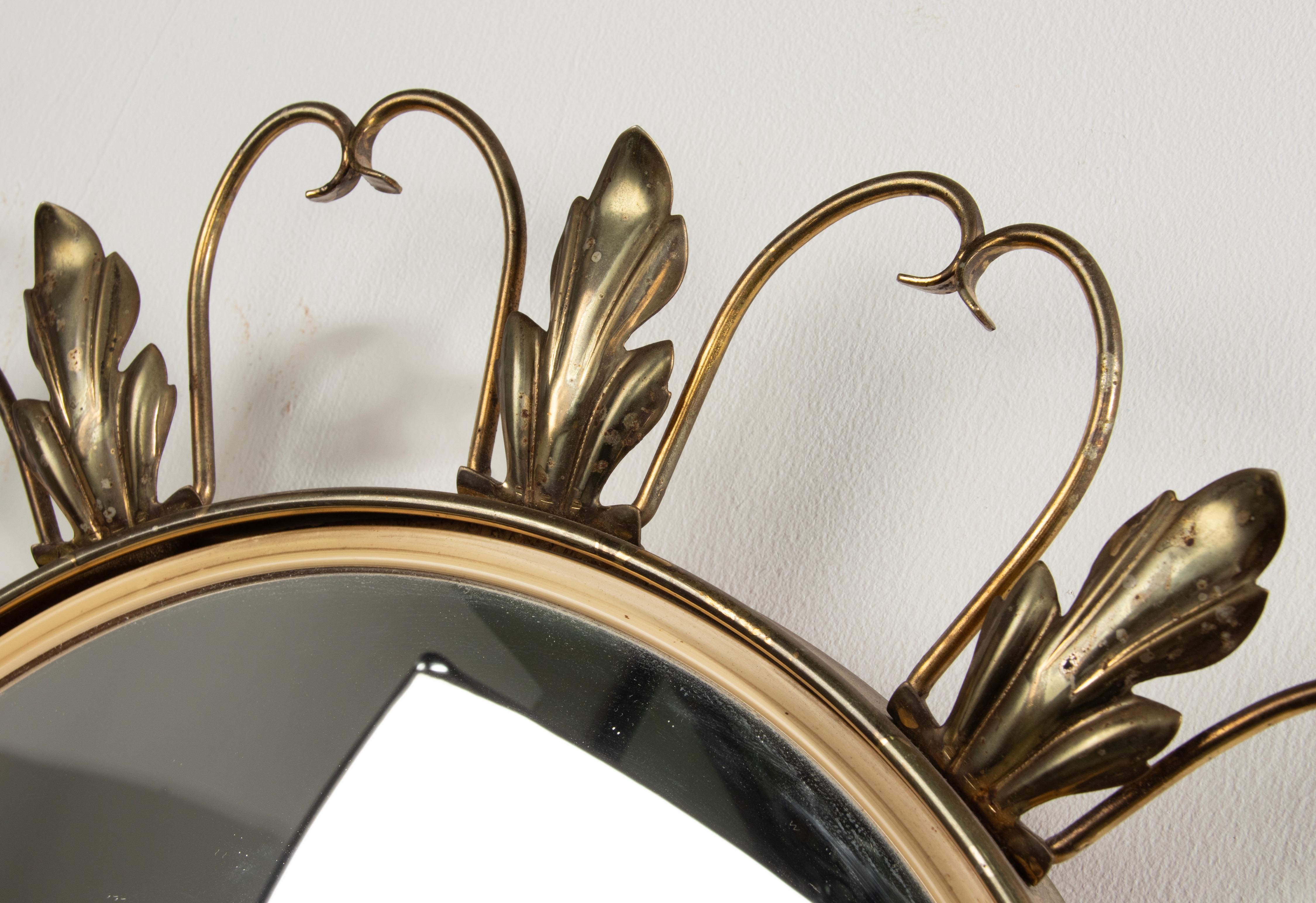 Mid 20th Century Copper Convex Sunburst Mirror by DeKnudt For Sale 6