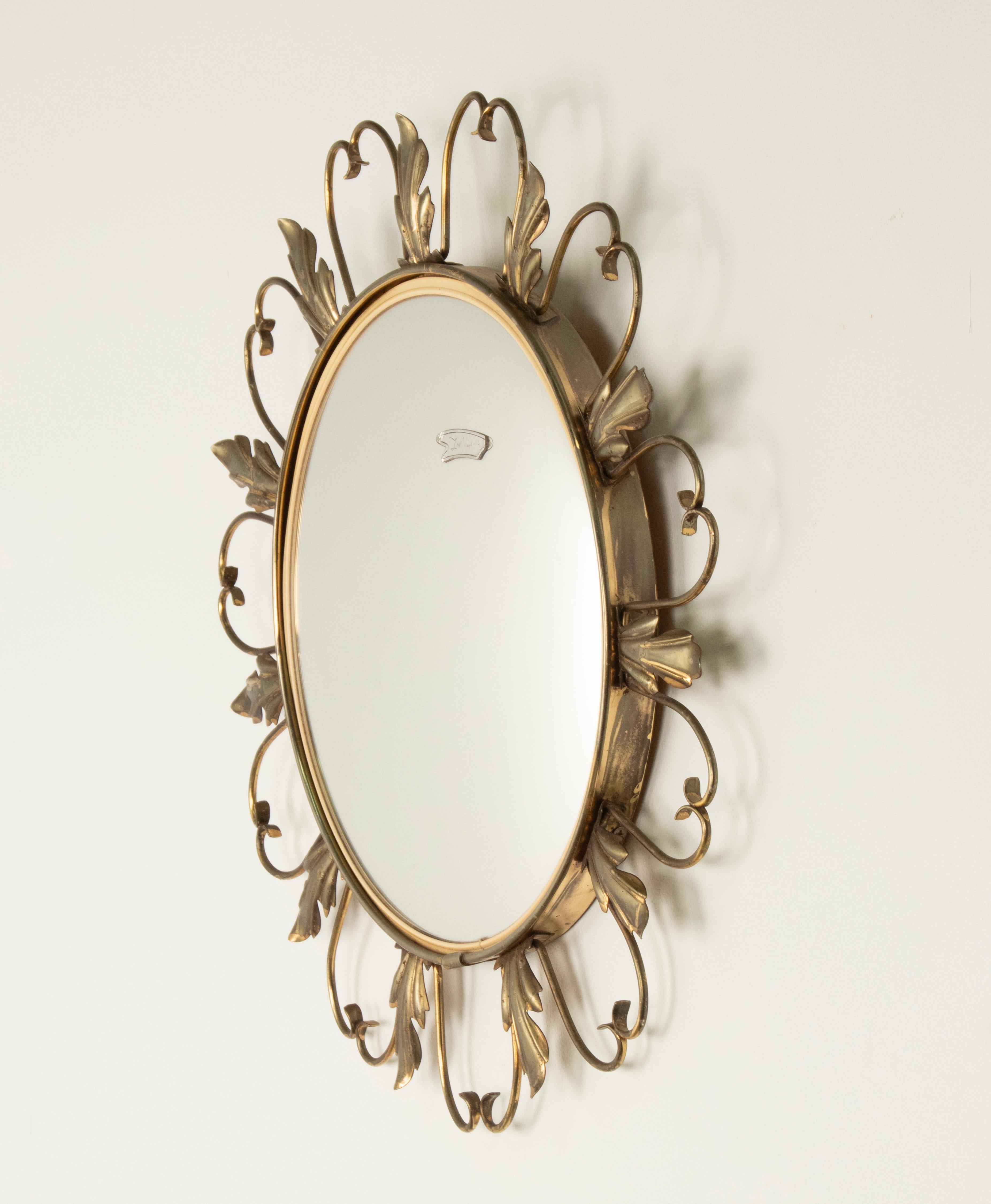 Belgian Mid 20th Century Copper Convex Sunburst Mirror by DeKnudt For Sale