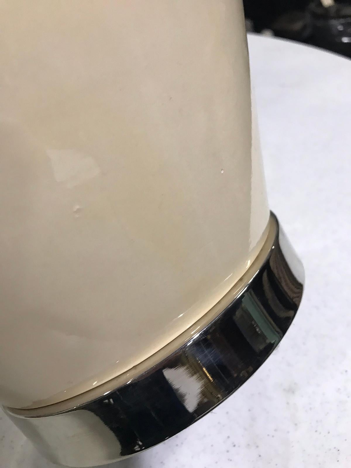 Mid-20th Century Cream Glazed Pottery Lamp on Nickel Base 3