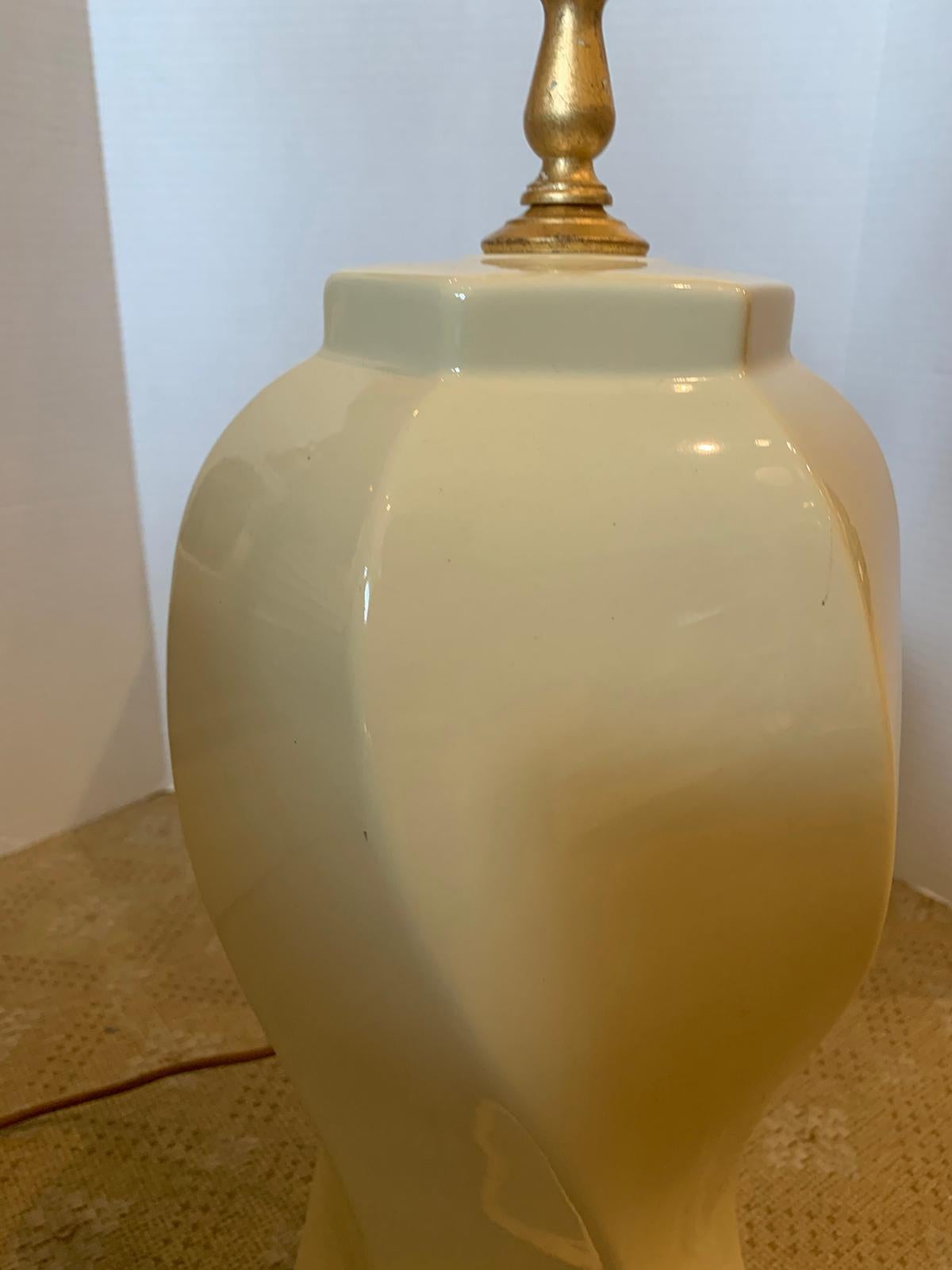 Mid-20th Century Cream Porcelain Lamp on Custom Giltwood Base 7