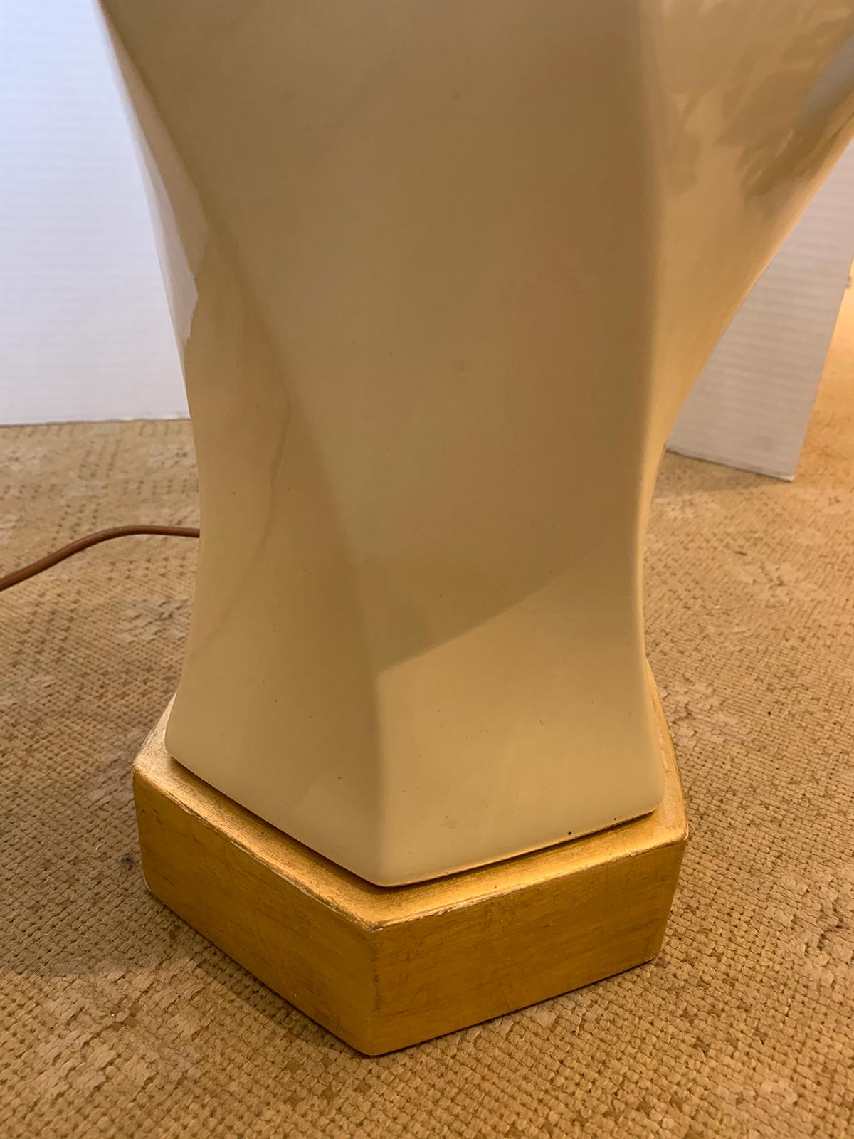Mid-20th Century Cream Porcelain Lamp on Custom Giltwood Base 8