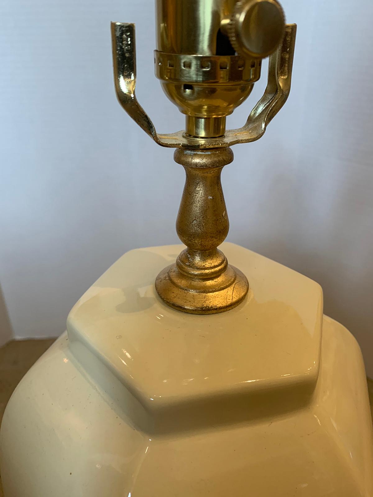 Mid-20th Century Cream Porcelain Lamp on Custom Giltwood Base 6