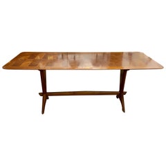 Gordon Russell Cross Banded Mahogany Trestle Base Dining Table, circa 1950s