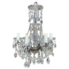 Mid-20th Century Crystal and Bronze Six-Arm Chandelier with Prisms