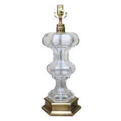Mid-20th Century Crystal & Brass Urn Lamp
