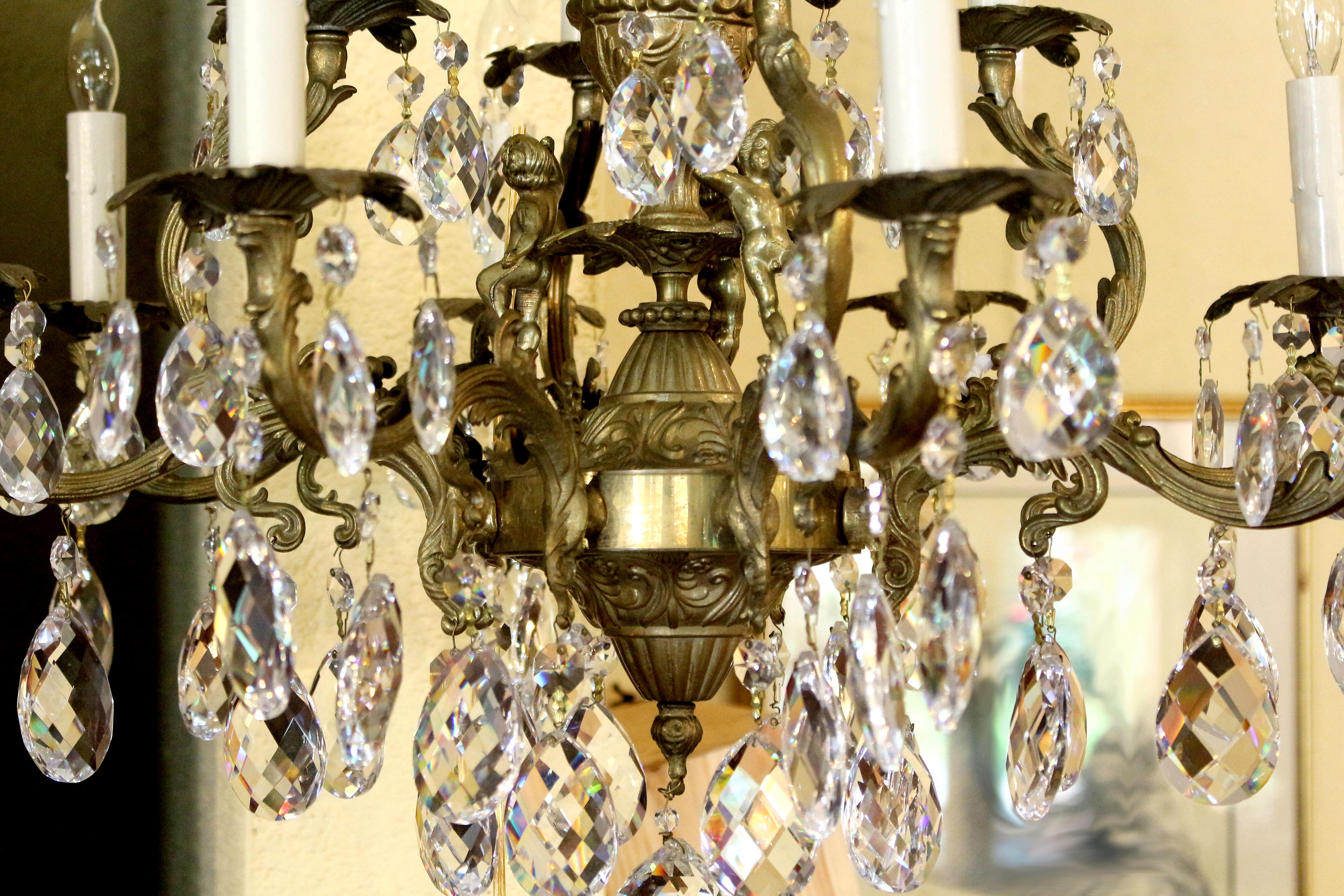 Mid-Century Modern Mid-20th Century Crystal & Bronze 12-Light Chandlier