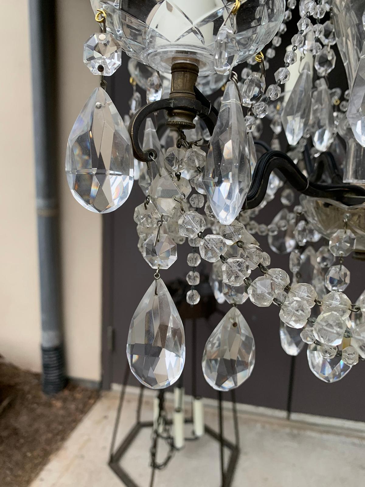 Mid-20th Century Crystal and Bronze Six-Arm Chandelier with Prisms 10
