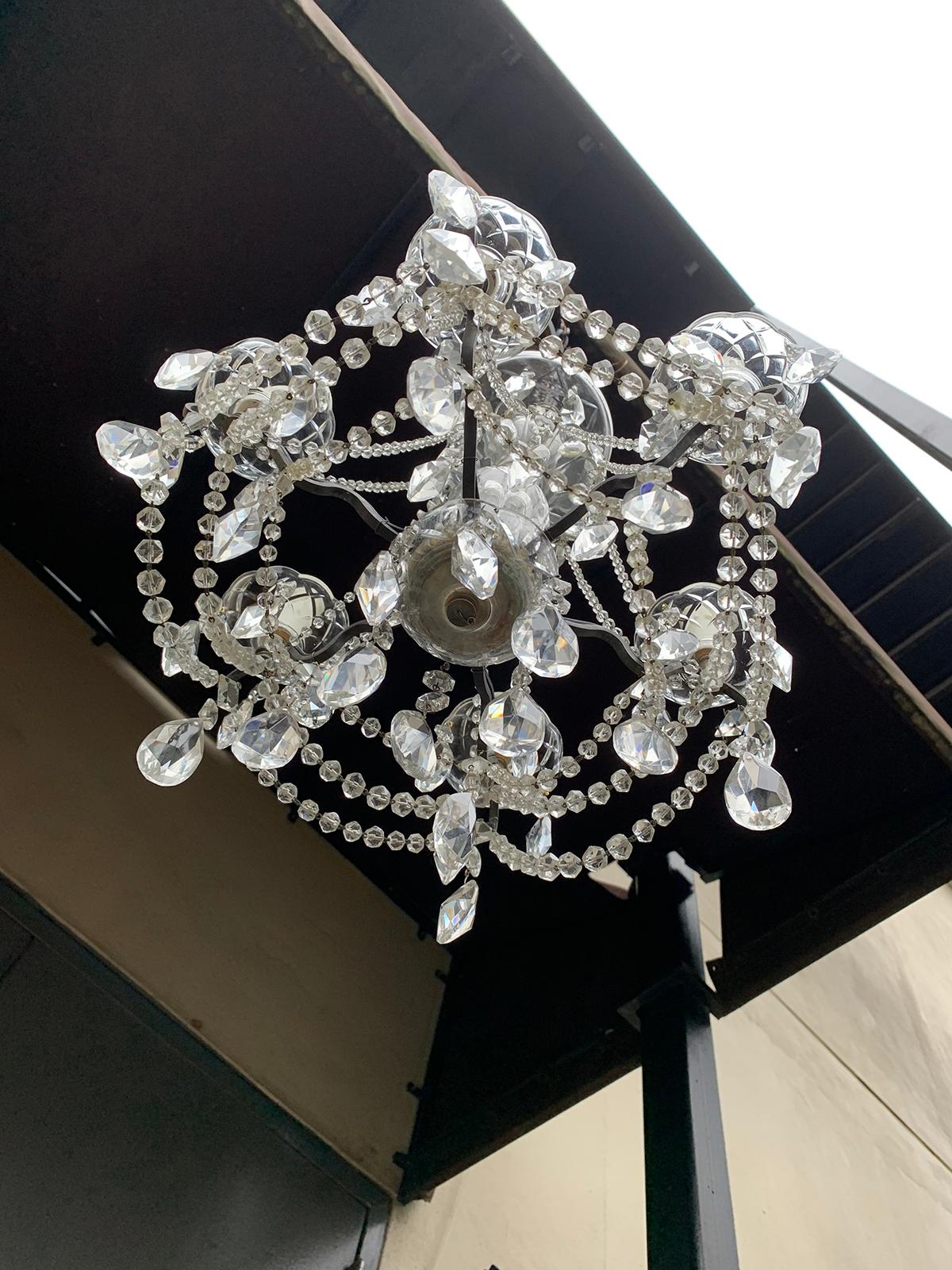 Mid-20th Century Crystal and Bronze Six-Arm Chandelier with Prisms 12