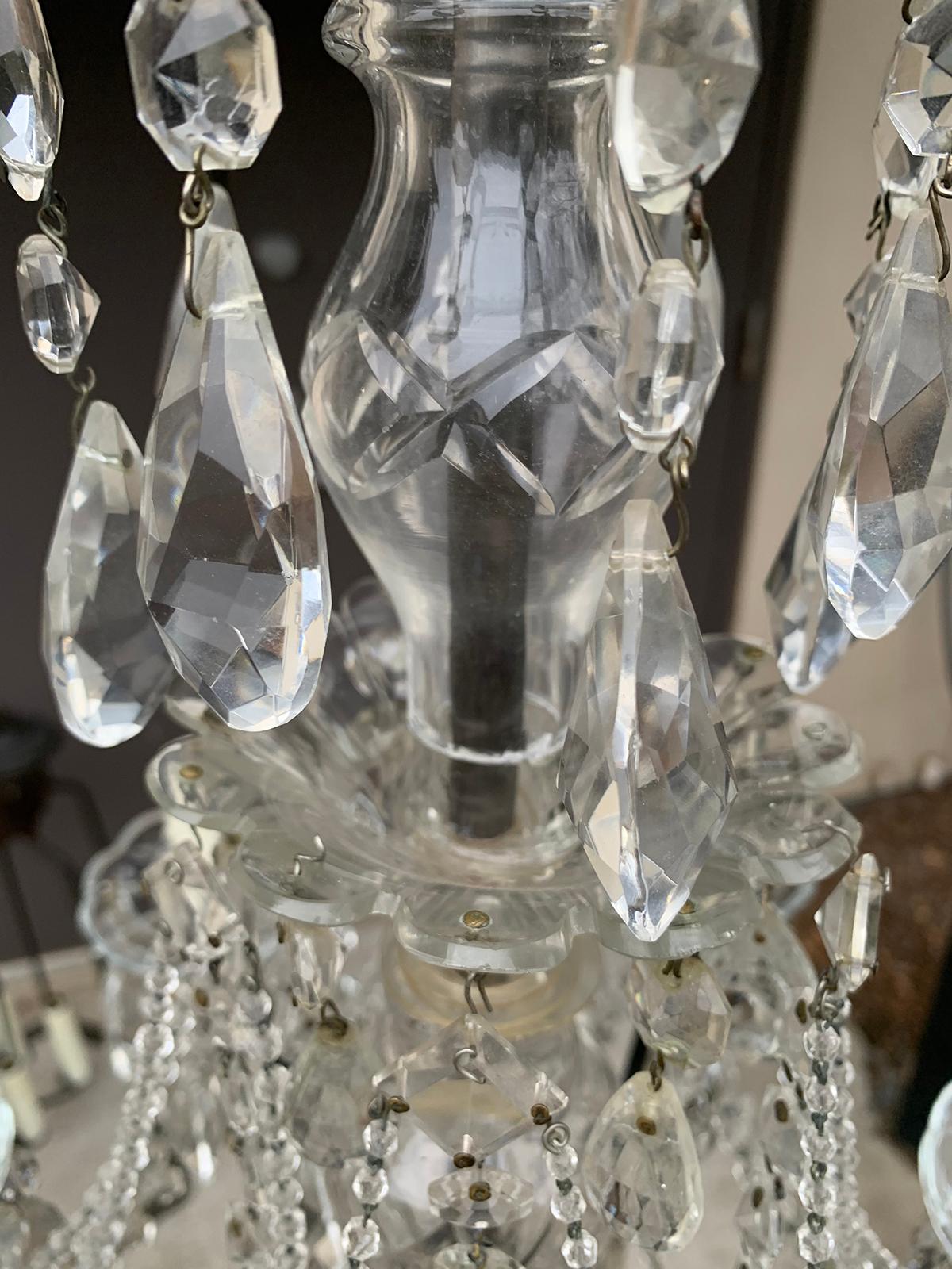 Mid-20th Century Crystal and Bronze Six-Arm Chandelier with Prisms 5