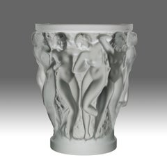 Mid-20th Century Crystal Frosted Glass "Bacchantes Vase" by Marc Lalique