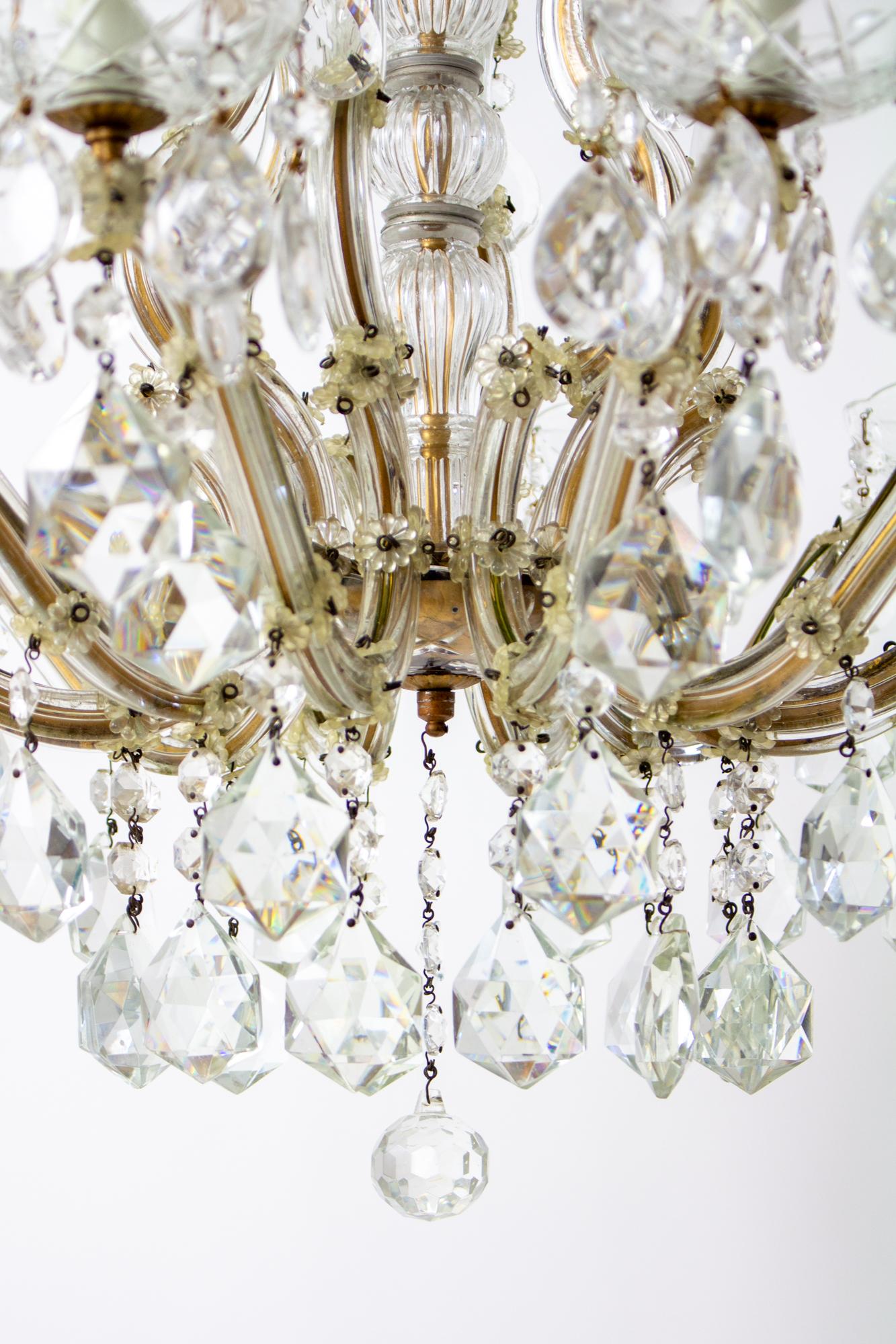 Hollywood Regency Mid 20th Century Crystal Maria Theresa Chandelier For Sale