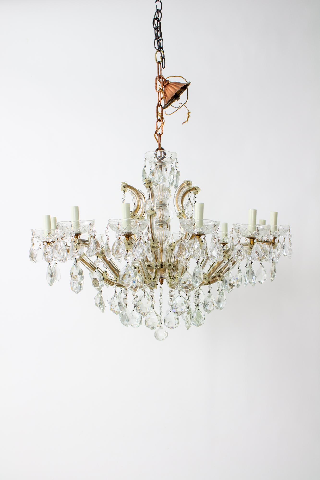 Mid 20th Century Crystal Maria Theresa Chandelier In Good Condition For Sale In Canton, MA
