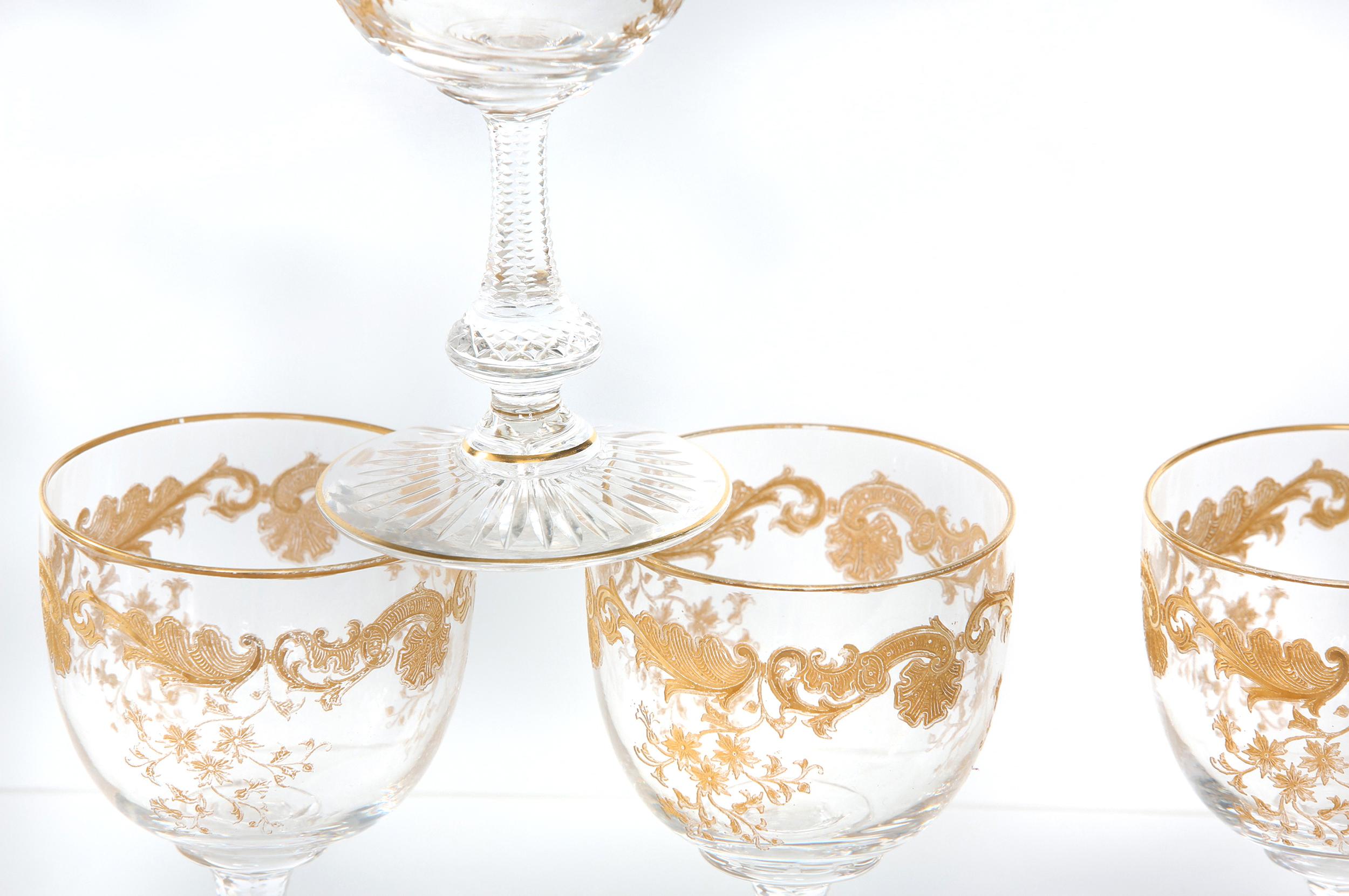 Gold Mid-20th Century Crystal Wine Service for Twelve