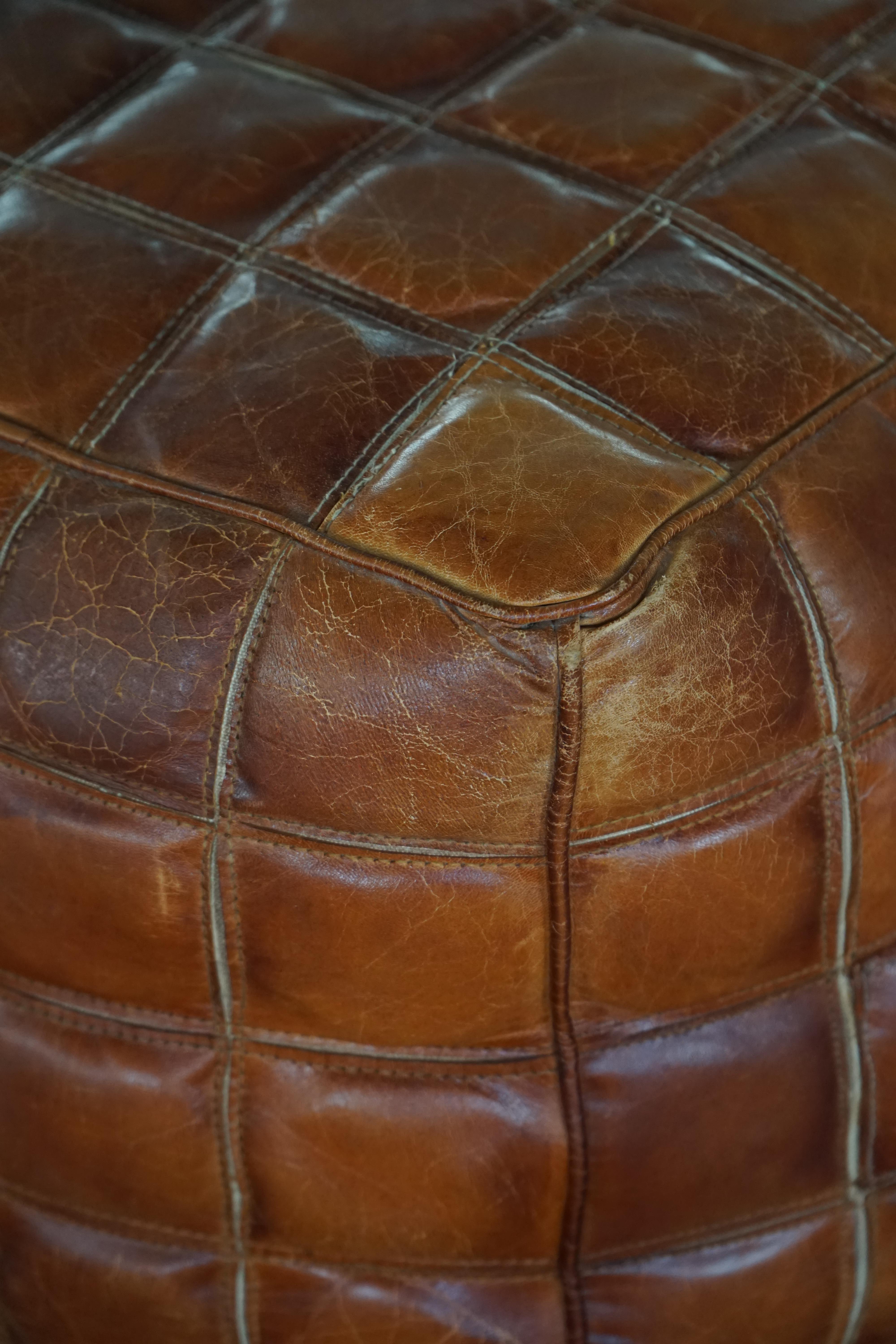 Pouf/optano a cubo in pelle marrone patinata, metà del XX secolo, anni '60 in vendita 3