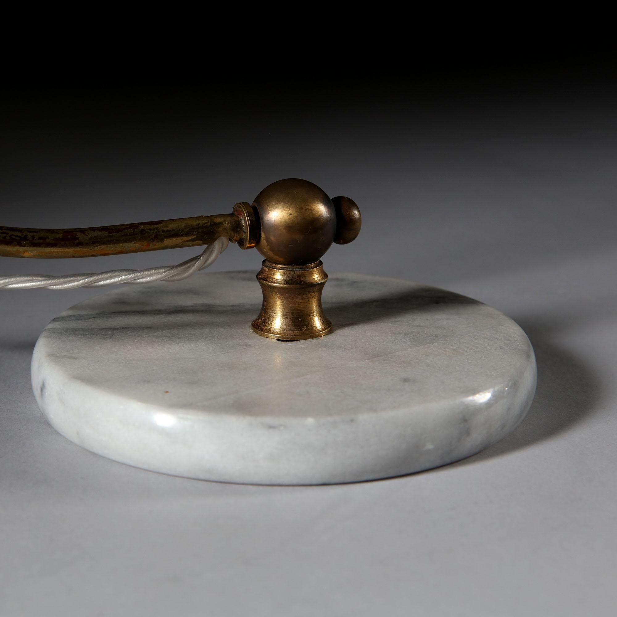 Mid-20th Century Curved Brass, Enamel and Carrara Marble Italian Desk Lamp 2