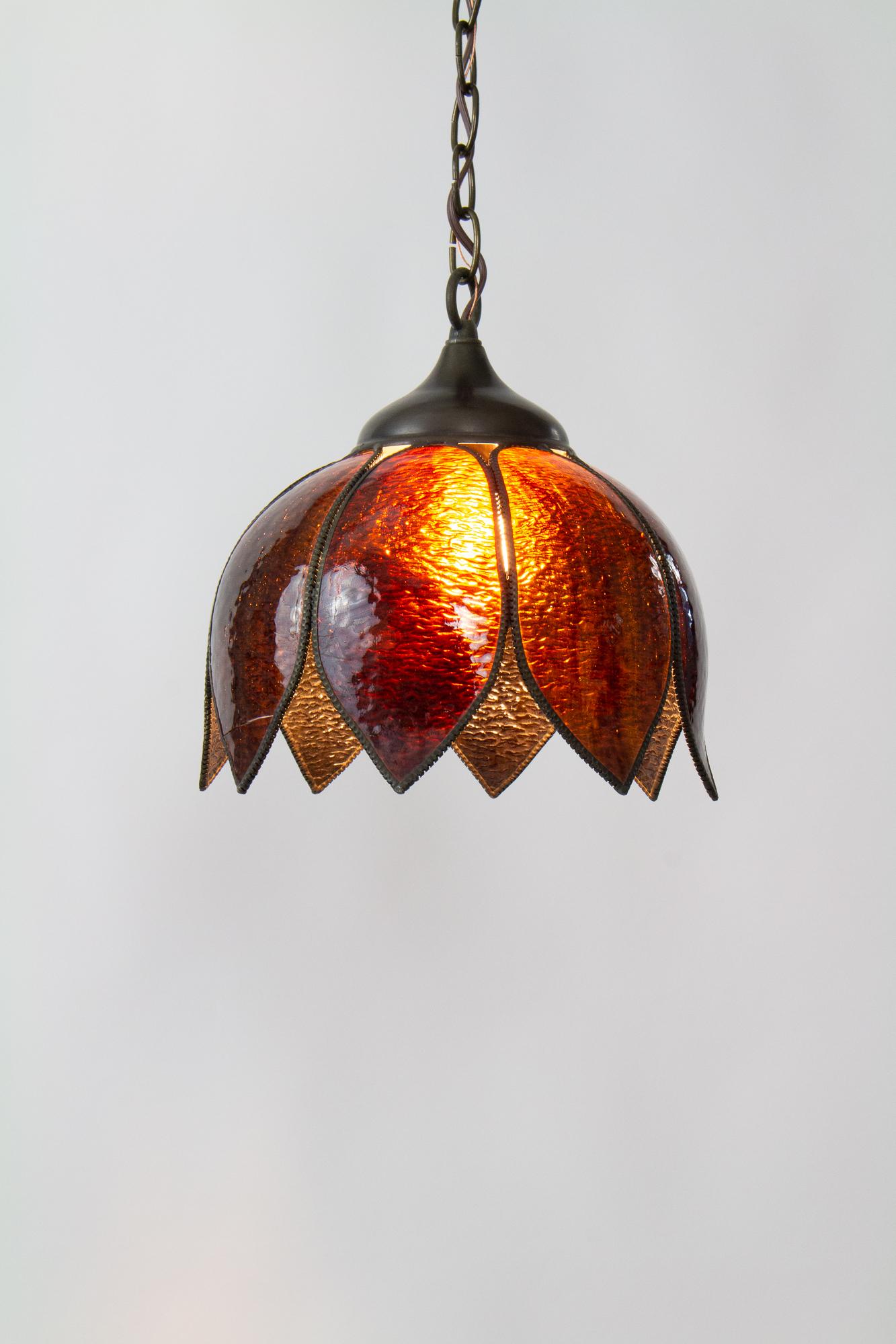 American Mid 20th Century Curved Brown Glass Petal Pendant For Sale