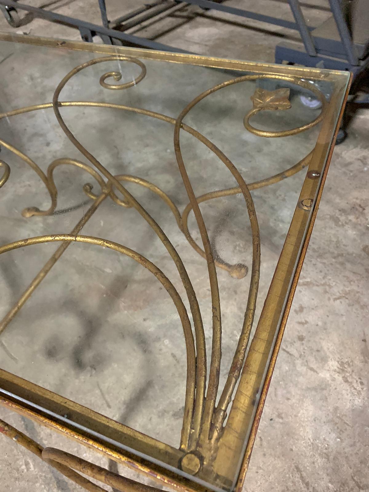 Mid-20th Century Custom Gilded Coffee Table, Vine Detail, Glass Top 5