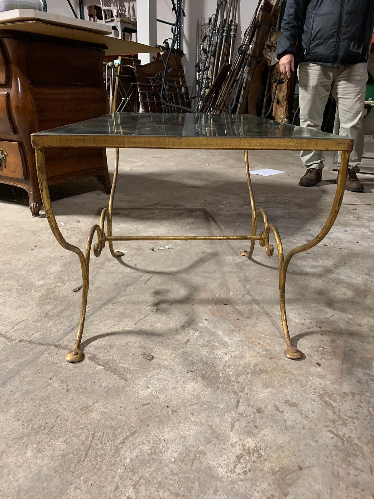 Mid-20th Century Custom Gilded Coffee Table, Vine Detail, Glass Top In Good Condition In Atlanta, GA