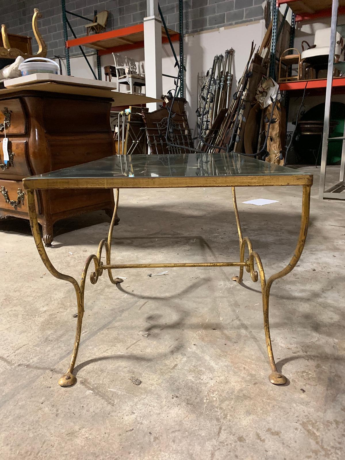 Mid-20th Century Custom Gilded Coffee Table, Vine Detail, Glass Top 2