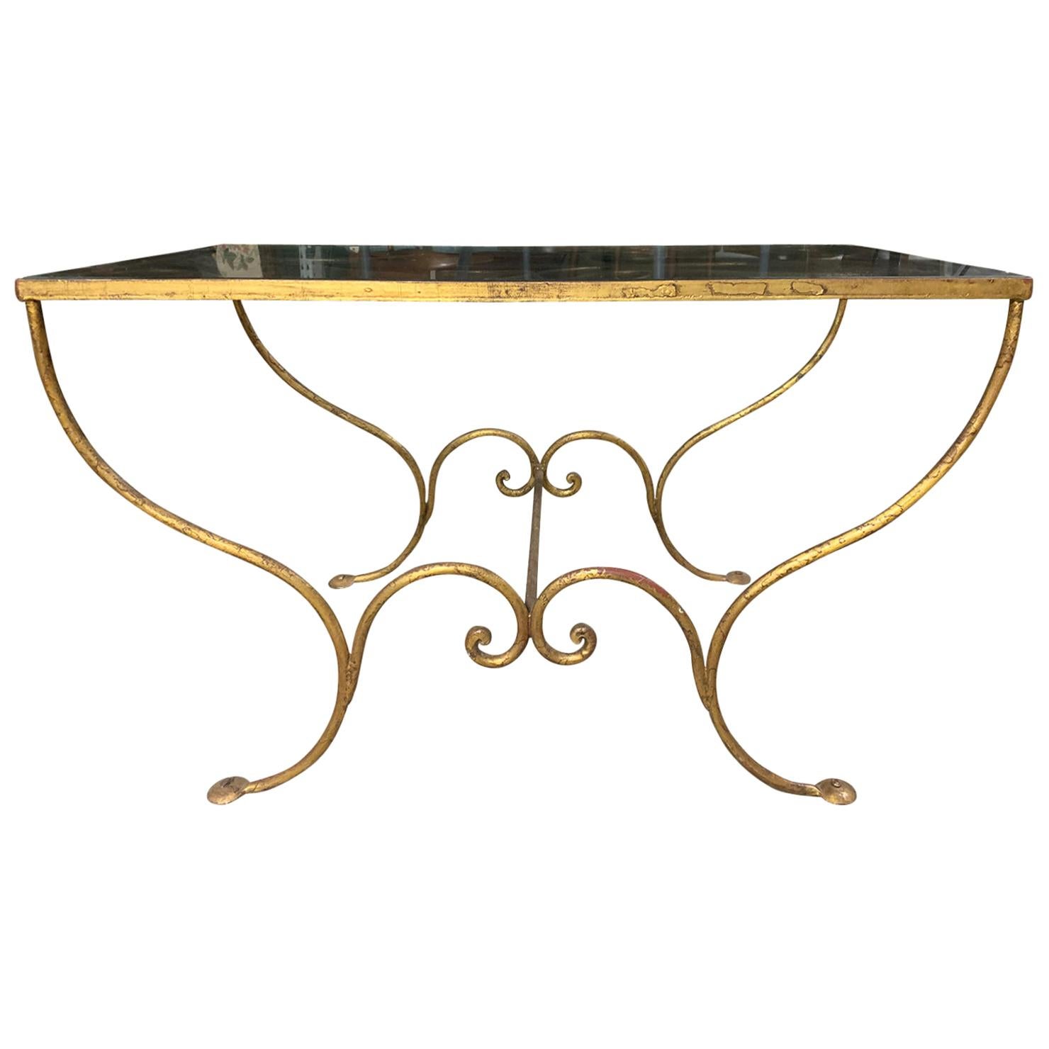 Mid-20th Century Custom Gilded Coffee Table, Vine Detail, Glass Top