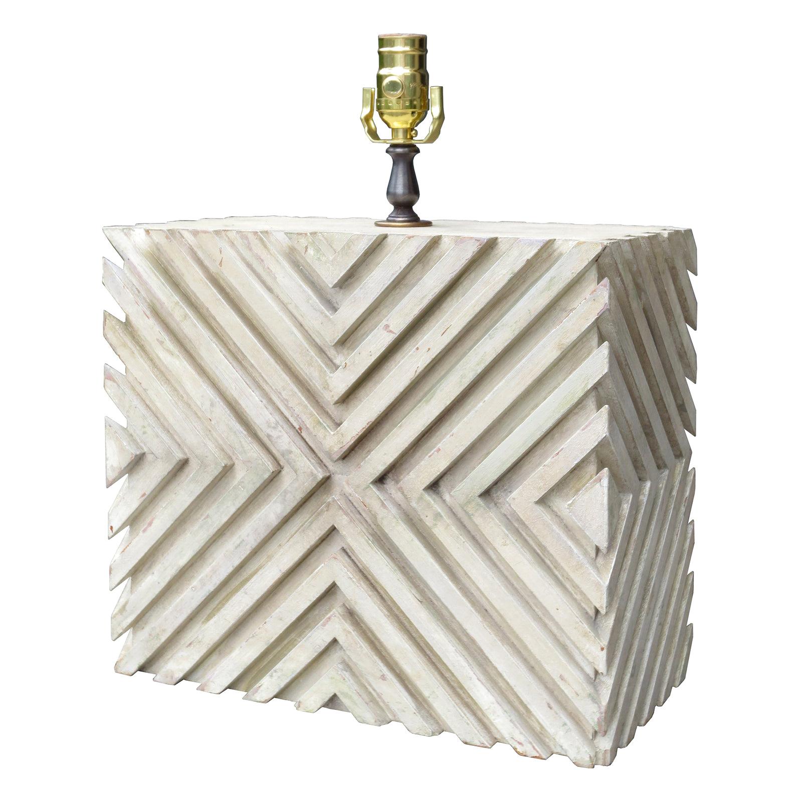 Mid-20th Century Custom Painted Wood Geometric Lamp