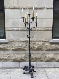 Mid-20th Century Custom Wrought Iron Candelabra Torchières, Pair