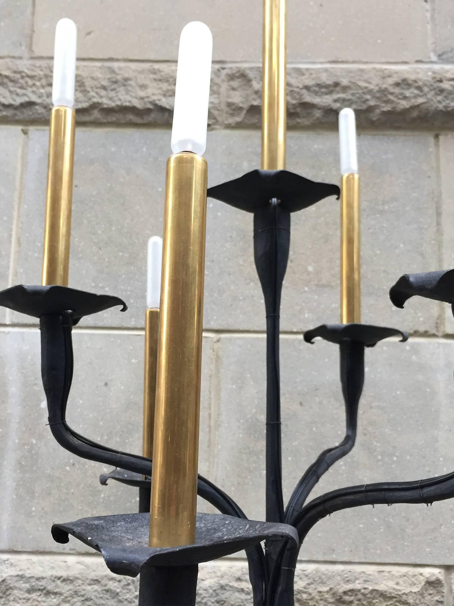 Mid-20th Century Custom Wrought Iron Candelabra Torchières, Pair In Good Condition In New York, NY