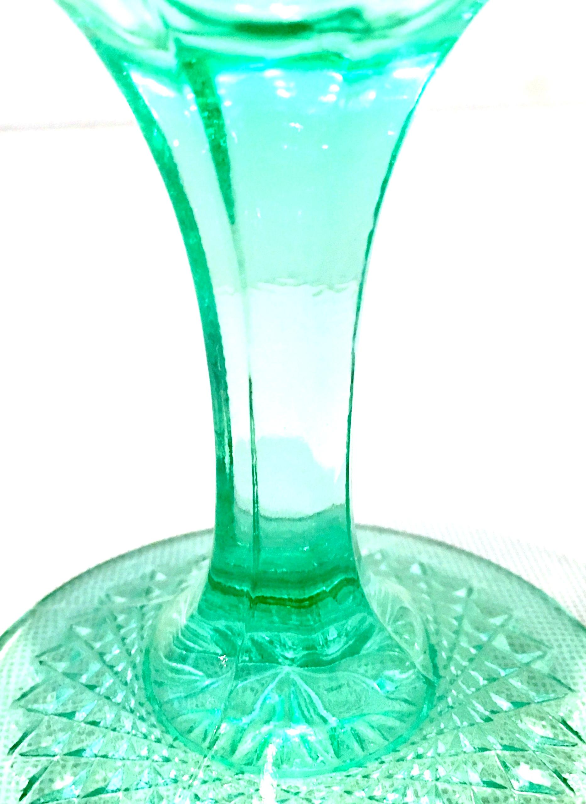 Mid-20th Century Cut Pressed Glass Aqua Stem Drink Glasses Set of 8 2