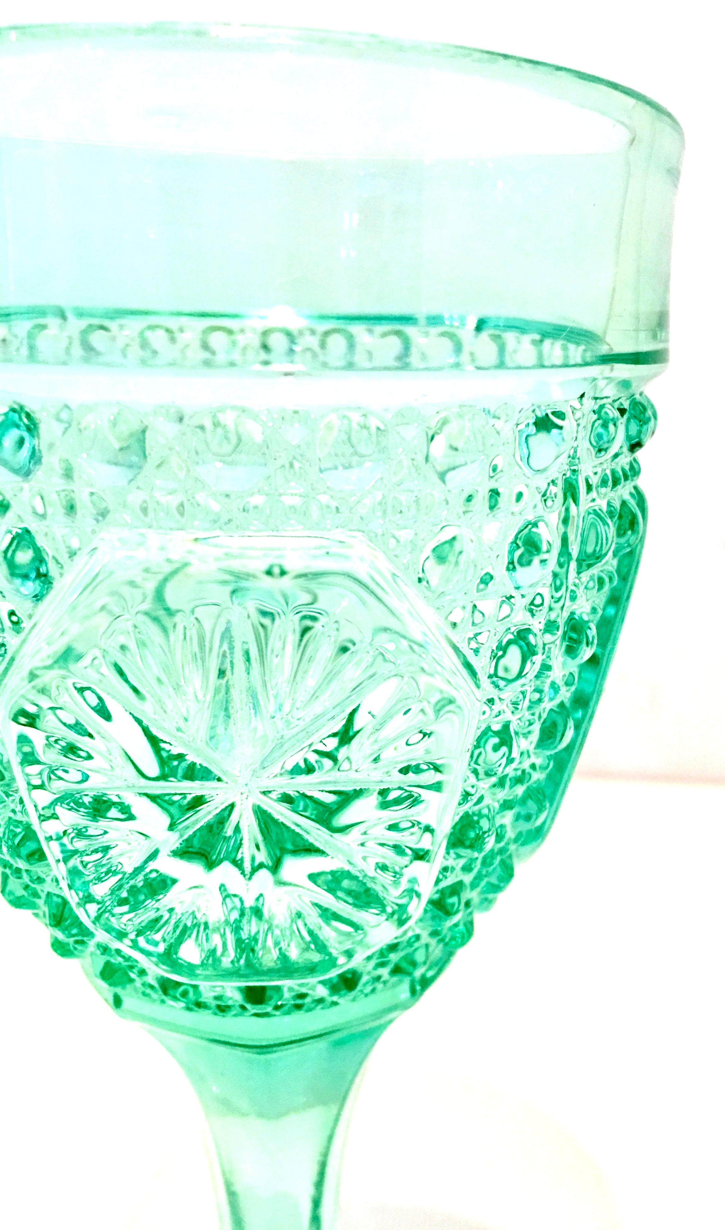 Mid-20th Century Cut Pressed Glass Aqua Stem Drink Glasses Set of 8 1