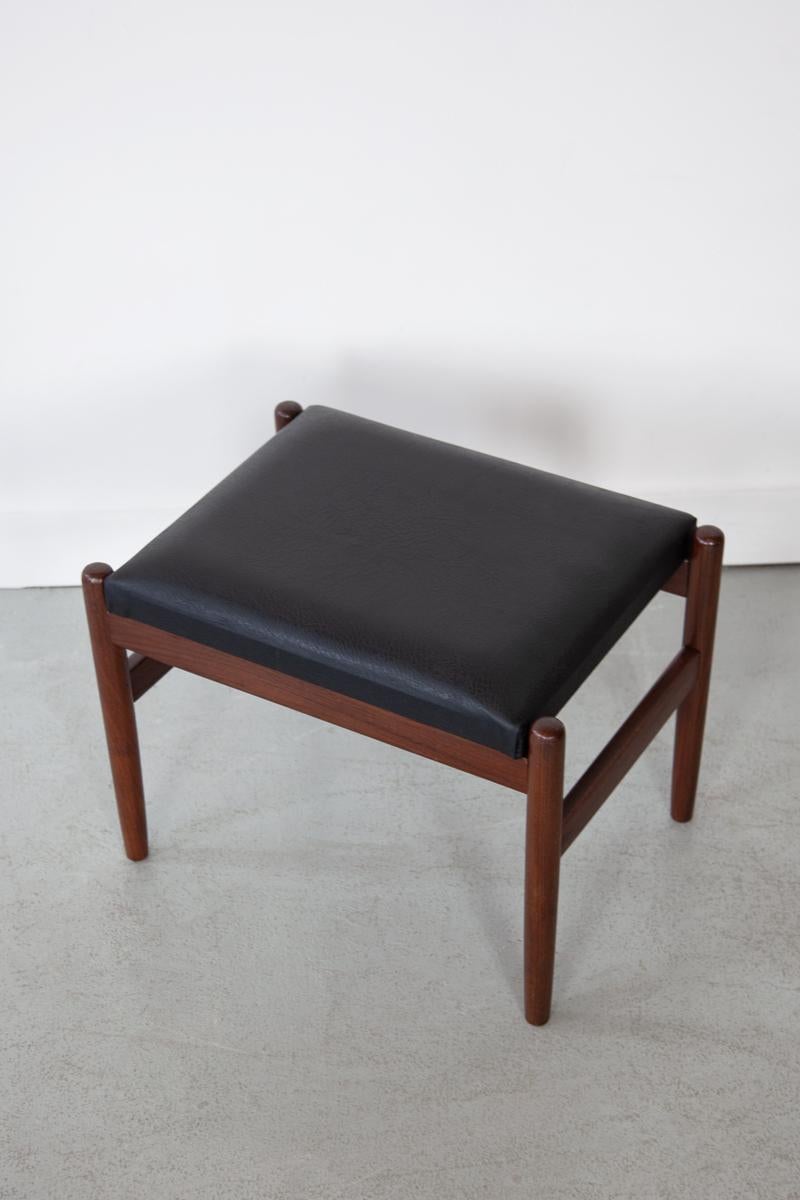 Mid-Century Modern Mid 20th Century, Danish, Black Leather Footstool