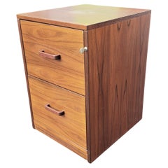 Mid-20th Century Danish Modern 2-Drawer Teak Rolling Filing Cabinet with Key